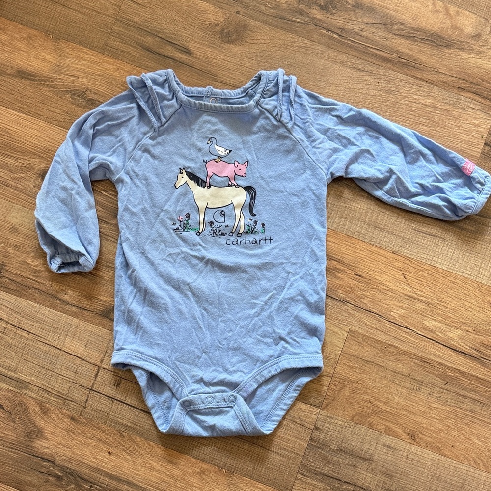 Girls Carhartt Light Blue Bodysuit with Animal Print